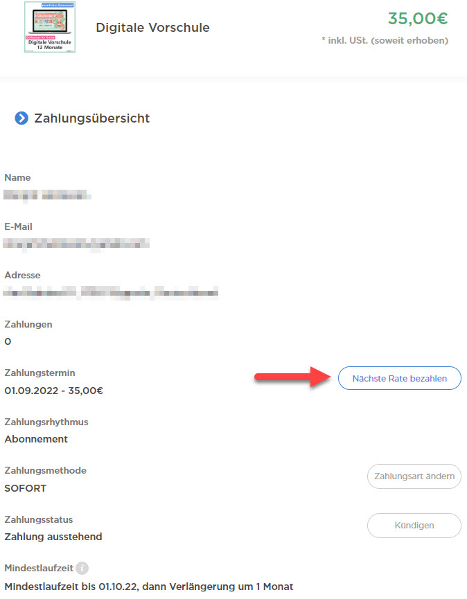 Nächste Rate zahlen Nächste Rate zahlen