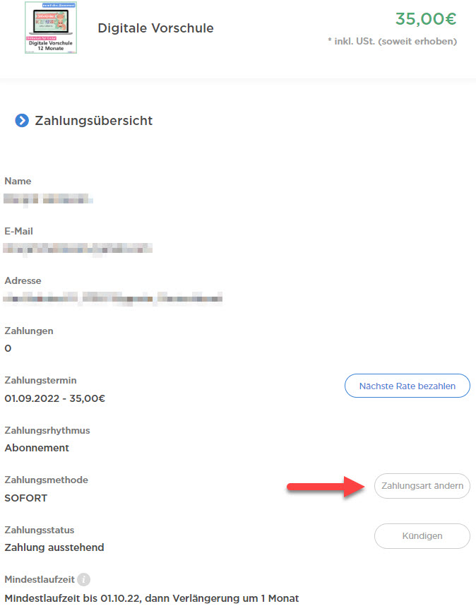 Zahlungsart ändern Zahlungsart ändern